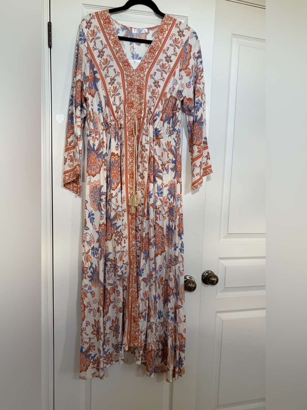 LUSA Paris Floral Boho dress in Cream with Blue & Rust florals
